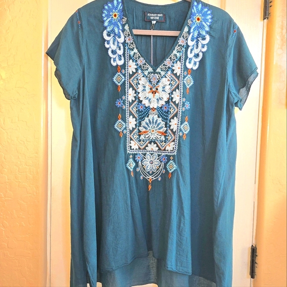 NWT Johnny Was Kiki Drape Tunic Top Blue Size Large - Picture 2 of 16